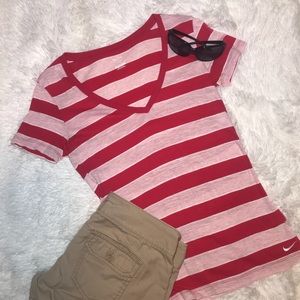 Nike pink stripes V neck shirt